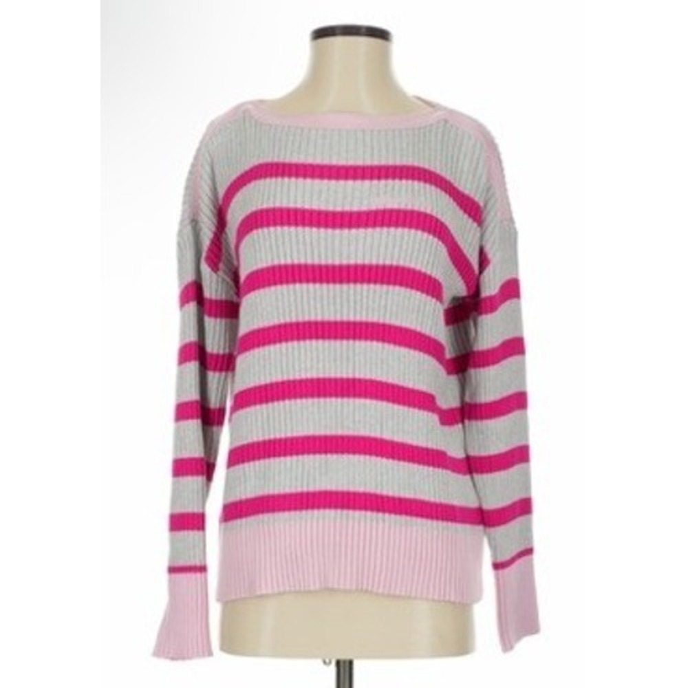 Vineyard Vines Womens Pink Grey Striped Ribbed‎ Knit Sweater Size L Boat Neck